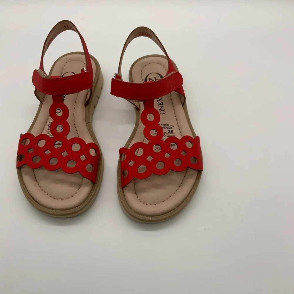 One35 Ankle Strap Red Sandals, Vegan Leather. Various Size